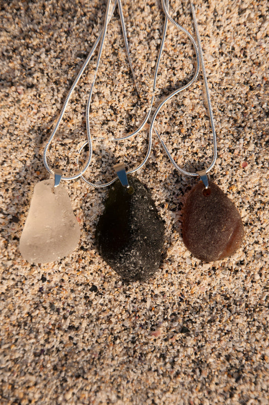 Cornish Sea Glass Necklace. Sterling Silver. Real Sea Glass