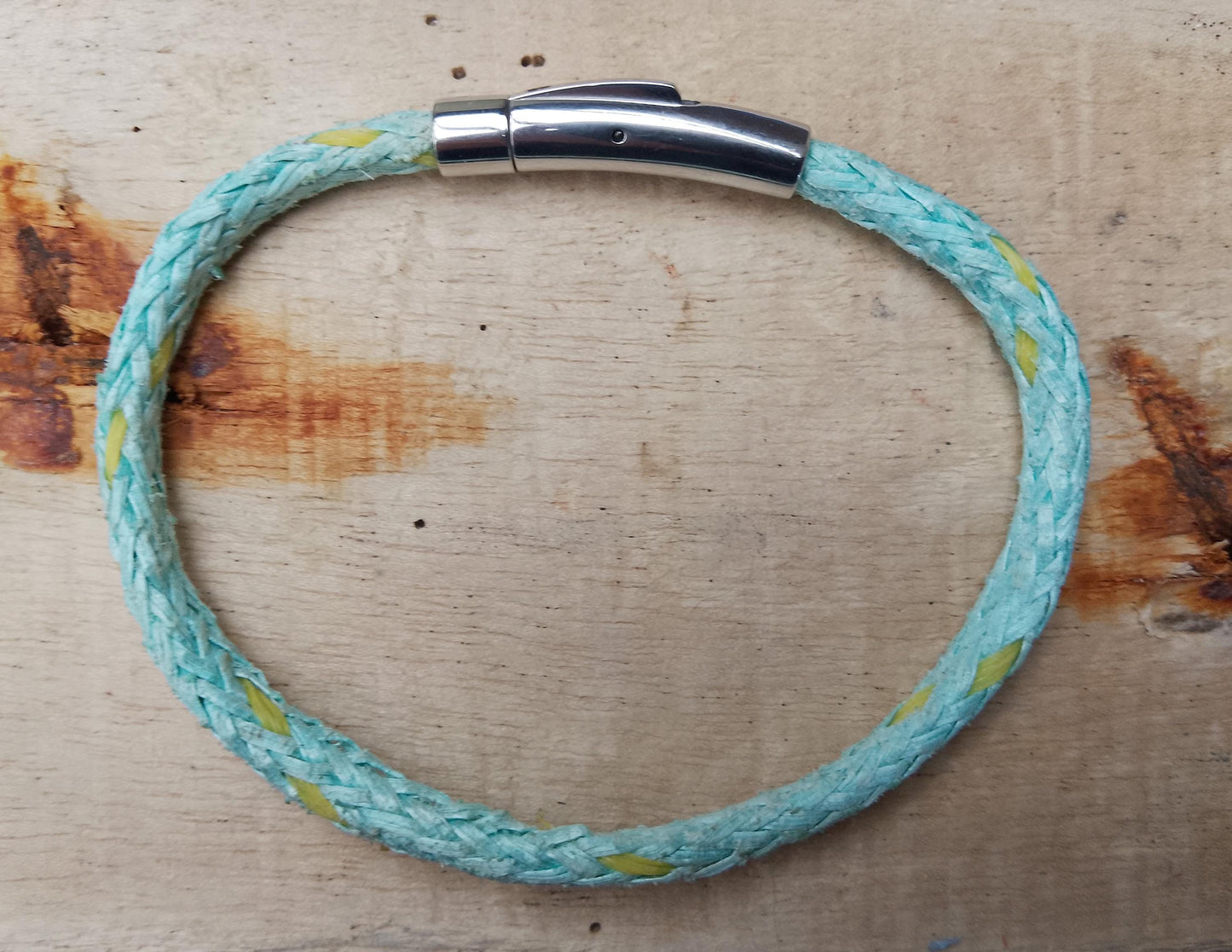Recycled Cornish Ghost Net Beach Bracelet - Light Blue with Bits of Yellow