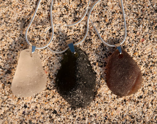 Cornish Sea Glass Necklace. Sterling Silver