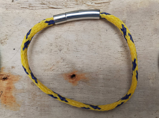 Recycled Cornish Ghost Net Beach Bracelet - Yellow With Navy Blue Patches
